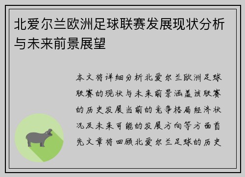 北爱尔兰欧洲足球联赛发展现状分析与未来前景展望