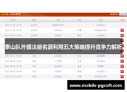 泰山队外援注册名额利用五大策略提升竞争力解析